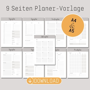 Planer-Set || Tages-, Wochen, und Monats-Planer || A4 & A5 || Druckvorlage