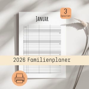 Familienplaner 2026 | monatlich | 3 Spalten | Druckvorlage
