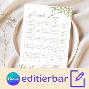 Personalisierbare Hochzeits-Gäste-Bingo-Vorlage als Hochzeitsaktivität | PDF-Druckvorlage