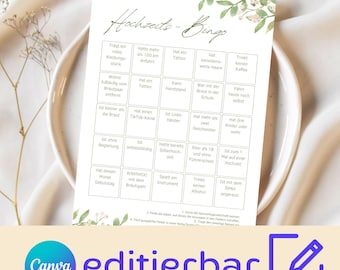 Personalisierbare Hochzeits-Gäste-Bingo-Vorlage als Hochzeitsaktivität | PDF-Druckvorlage