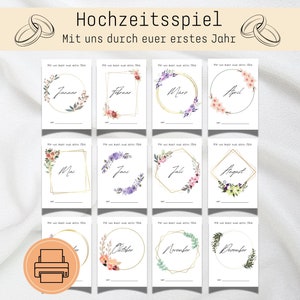 Hochzeitsspiel "Mit uns durch euer erstes Jahr" als PDF zum Ausdrucken