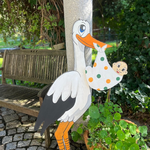 Storch Holz Zur Geburt Für Vorgarten Storch aus holz - Etsy.de