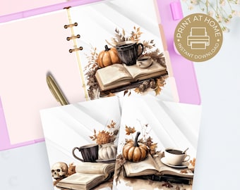 Pumpkin Book Fall Planner Dashboard Printable, Planner Dashboard for Happy Planner, Printable A5, A5 Wide, Fall Coffees, Autumn Coffee