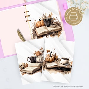 Pumpkin Book Fall Planner Dashboard Printable, Planner Dashboard for Happy Planner, Printable A5, A5 Wide, Fall Coffees, Autumn Coffee