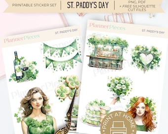 St Patrick's Day Planner Stickers: Irish Theme (PNG, PDF)