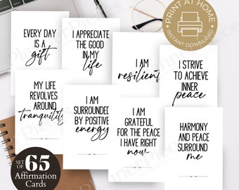 65 Printable Affirmation Cards: Anxiety & Mental Health Relief (PDF)