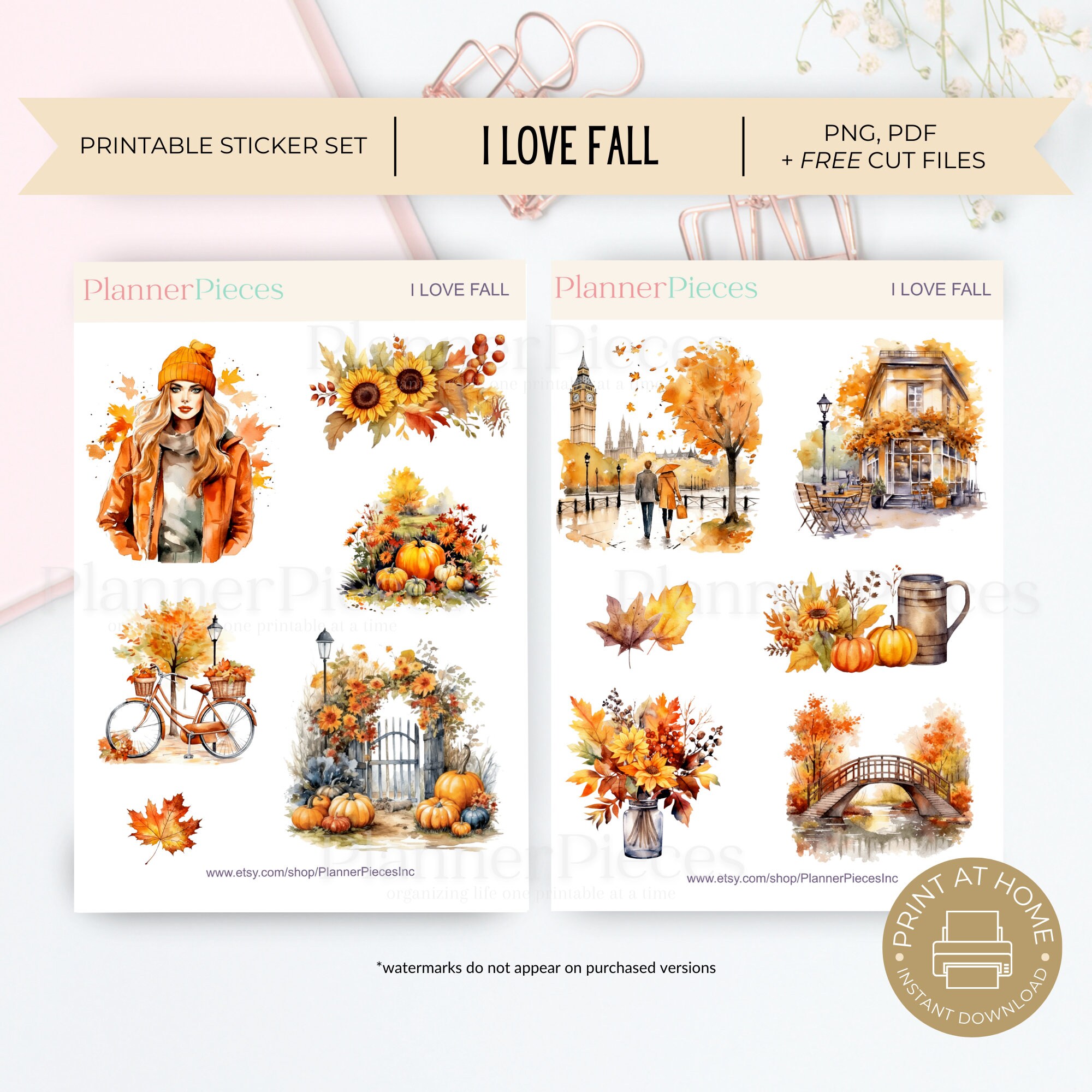 Autumn Fall Printable Stickers, Printable Planner Sticker, Happy ...