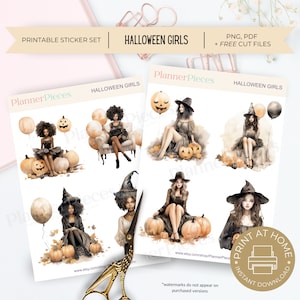 Halloween Girls Printable Stickers, Printable Planner Sticker, Happy Planner Stickers, Autumn Stickers, Printable Sticker, Halloween
