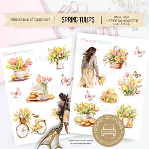 Tulip Flower Printable Stickers, Printable Planner Sticker, Happy Planner Stickers, Spring Stickers, Printable Sticker, Springtime Stickers