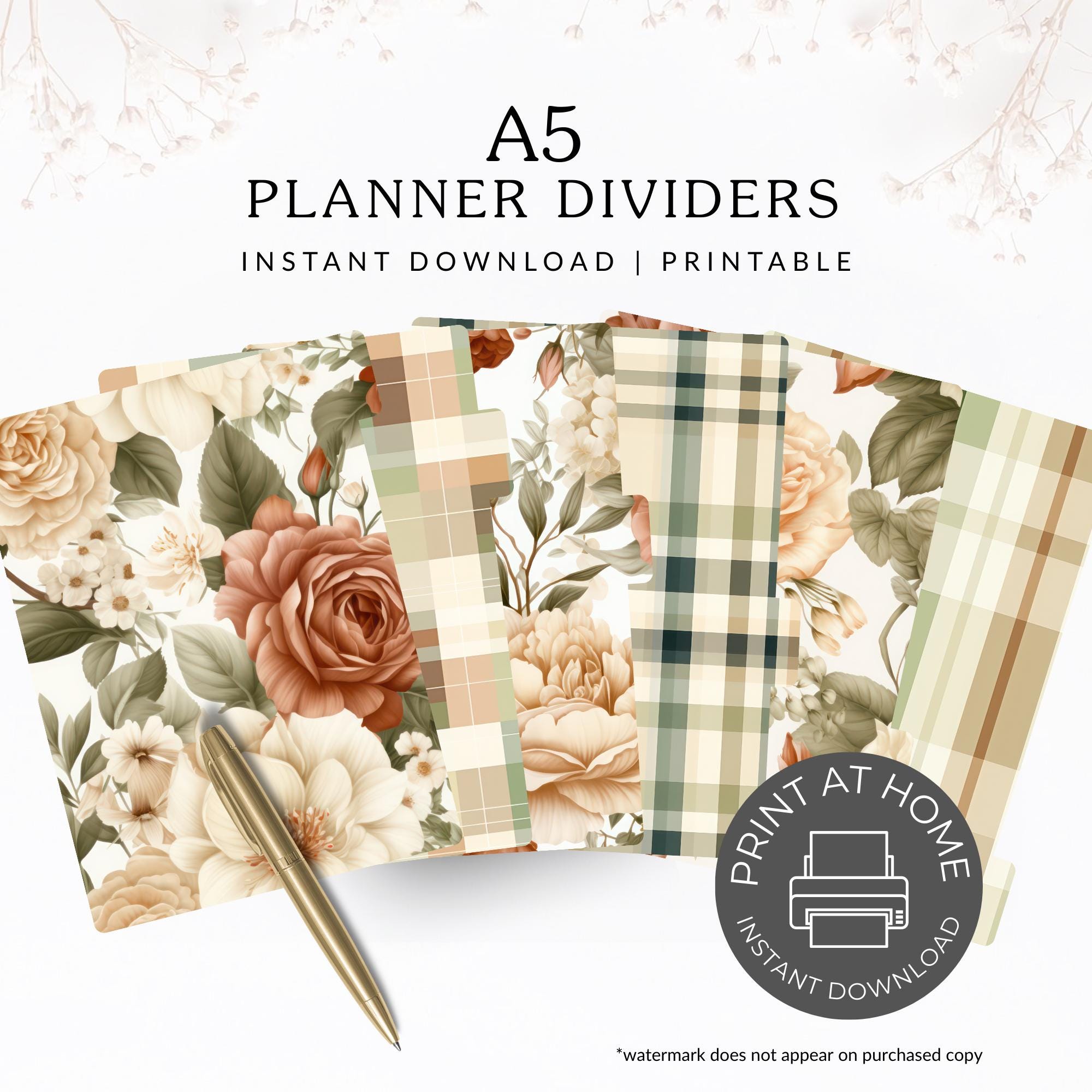 A5 Printable Planner Dividers | Elegant & Stylish Organization | Rose ...