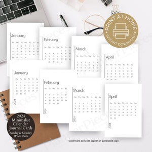 Tarjetas de diario de calendario, tarjetas de diario, tarjetas de diario imprimibles, diario basura, tarjetas de planificador, tarjetas de planificador de diario minimalista, 2024