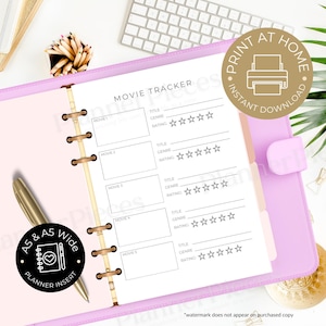 Movie Tracker Planner Printable, Planner Insert, Dashboard Printable, Planner Dashboard for Happy Planner, Printable A5, A5 Wide