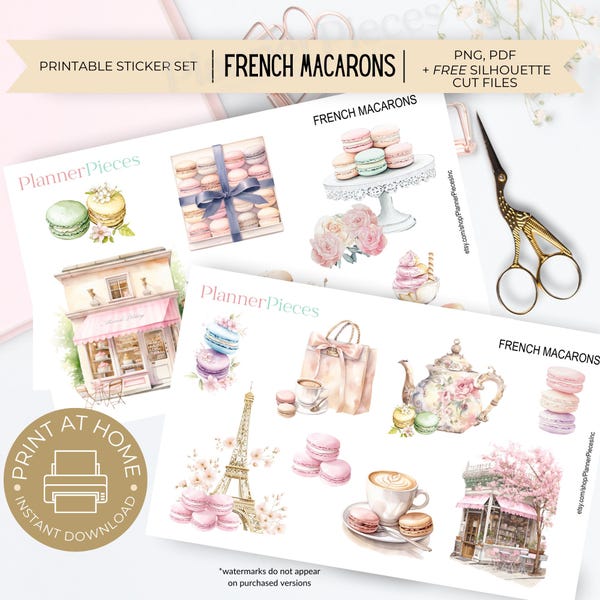 French Macaron Printable Stickers: Planner Decoration (PNG, PDF)