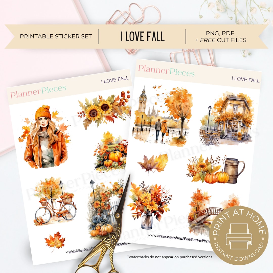 Autumn Fall Printable Stickers, Printable Planner Sticker, Happy ...