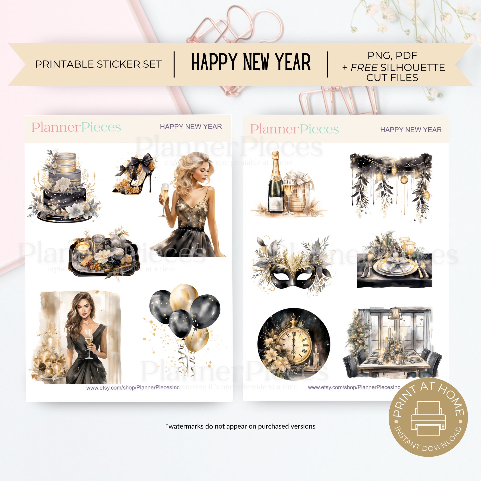 New Year's Printable Stickers, Printable Planner Sticker, Happy Planner ...