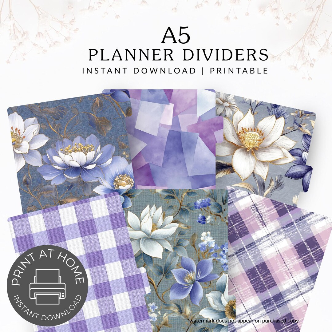 A5 Printable Planner Dividers | Elegant & Stylish Organization | Flower ...