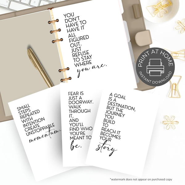 Motivational Quote Planner Printable: A5, A5 Wide (Digital Download)