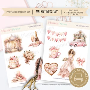 Valentine's Day Planner Stickers: Printable PNG, PDF + Silhouette Cut File