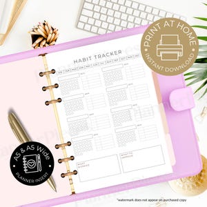 Habit Tracker Planner Printable, Planner Insert, Dashboard Printable, Planner Dashboard for Happy Planner, Printable A5, A5 Wide