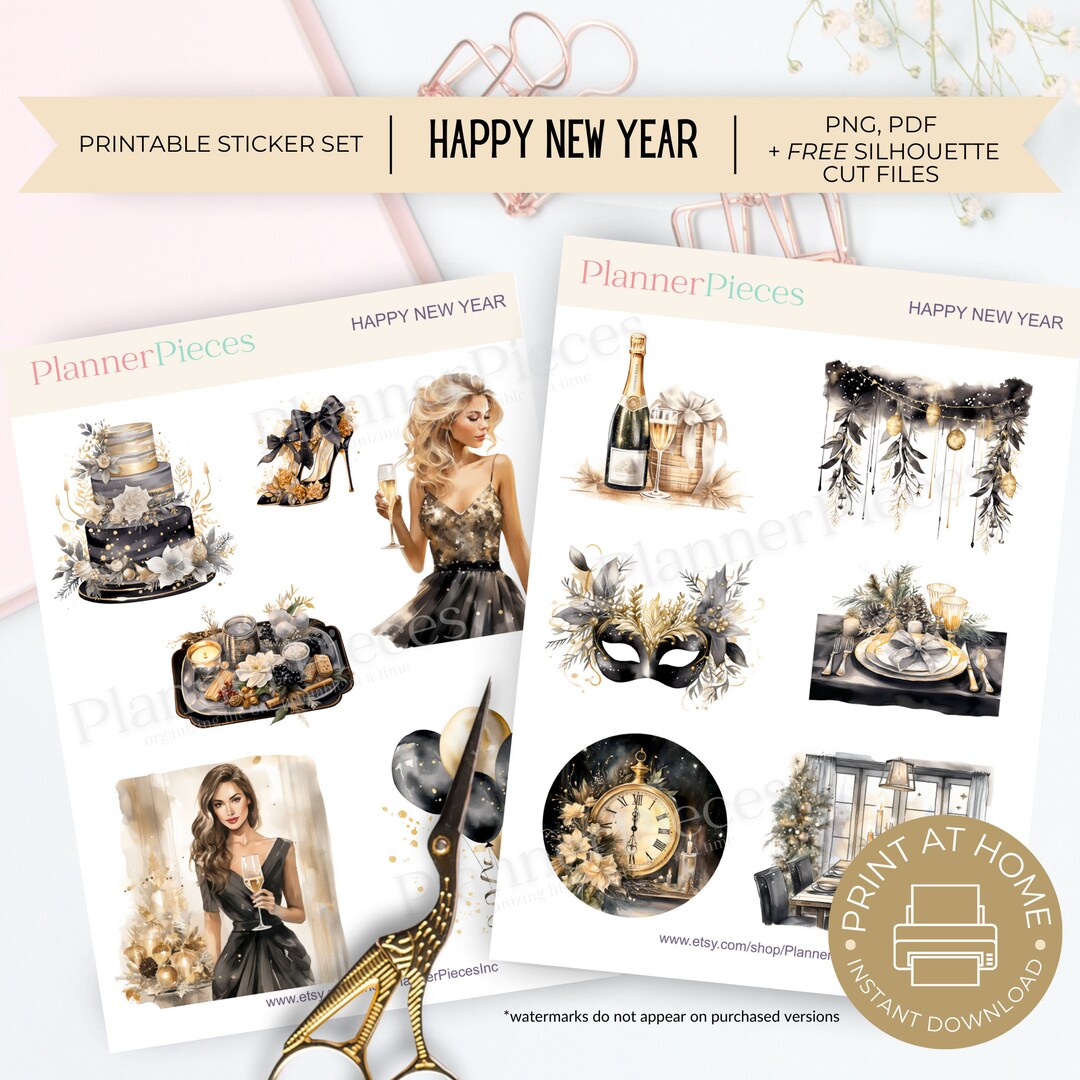 New Year's Printable Stickers, Printable Planner Sticker, Happy Planner ...