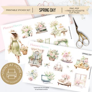 Spring Printable Stickers, Printable Planner Sticker, Happy Planner Stickers, Spring Flower Stickers, Printable Sticker, Springtime Stickers