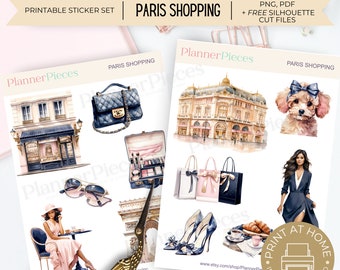 Paris Shopping Stickers: Planner Stickers (PNG, PDF, Silhouette)