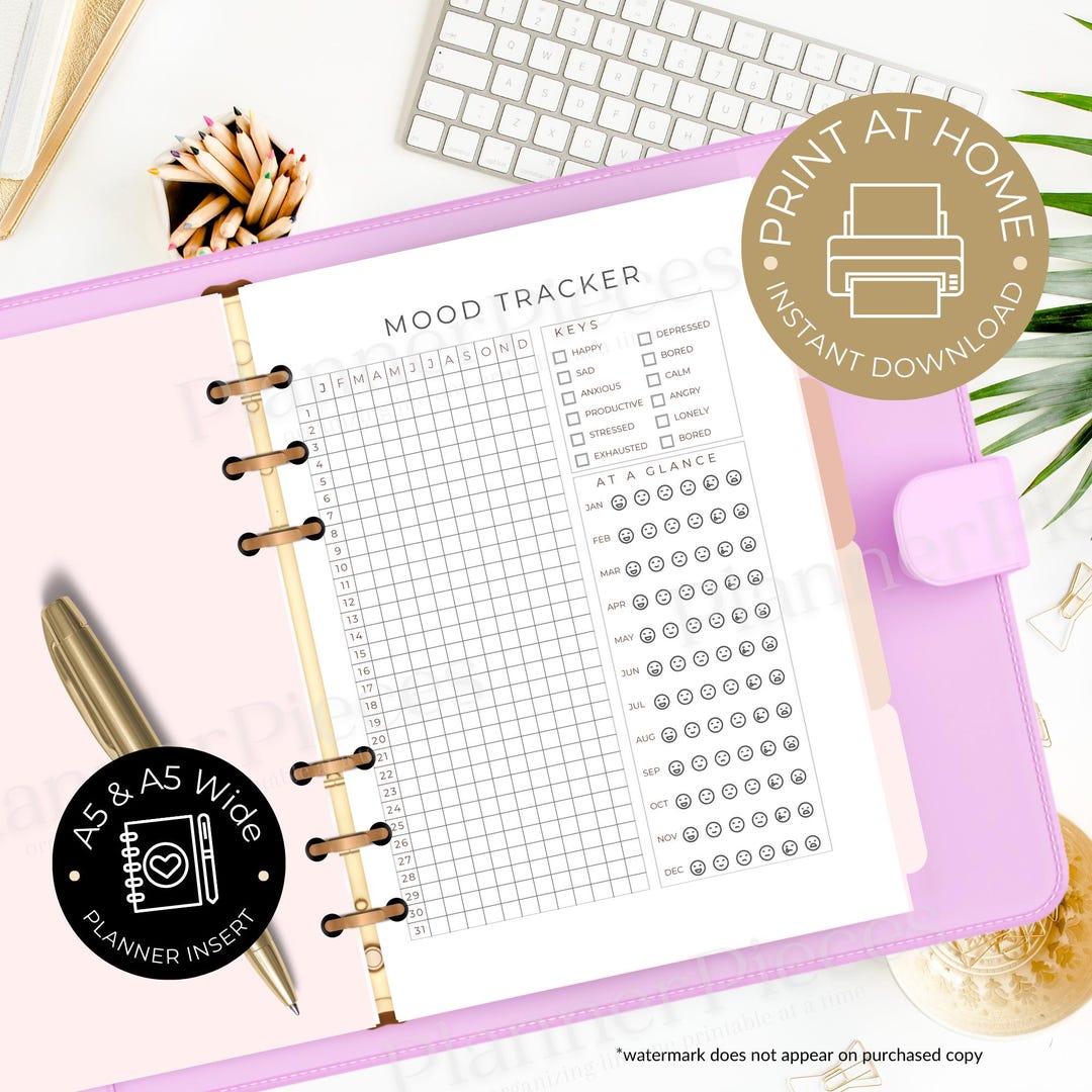 Mood Tracker Printable Planner Insert: A5, A5 Wide (digital Download ...