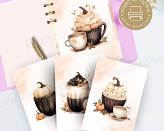 Pumpkin Spice Coffees Fall Planner Dashboard Printable, Planner Dashboard Happy Planner, Printable A5 Wide, Fall Coffees, Pumpkins HWT111