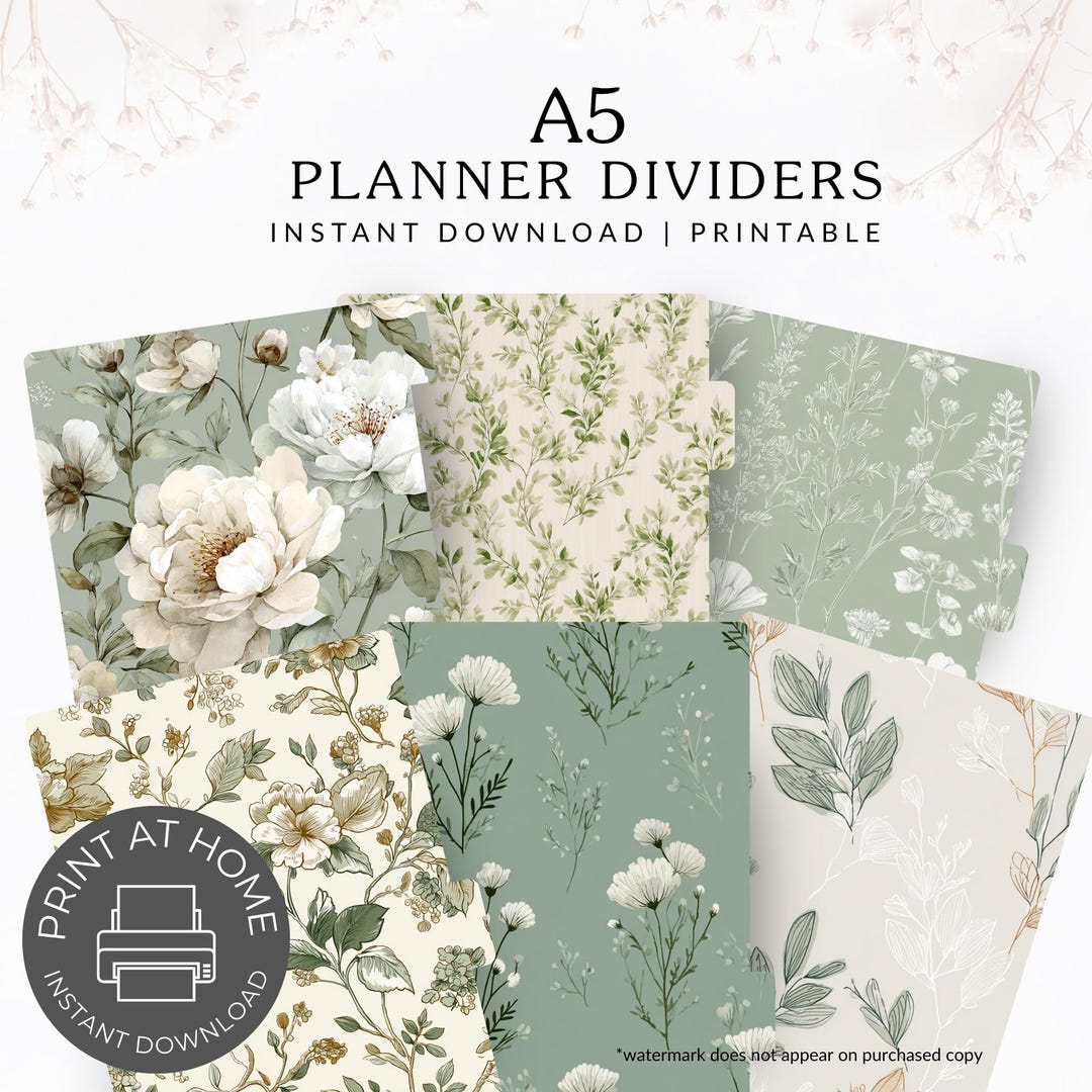 A5 Printable Planner Dividers | Elegant & Stylish Organization | Floral ...
