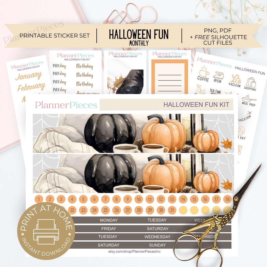 Halloween Printable Stickers, Printable Planner Sticker, Happy Planner ...
