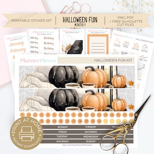 Halloween Printable Stickers, Printable Planner Sticker, Happy Planner Stickers, Autumn Stickers, Printable Sticker, Halloween, Monthly Kit