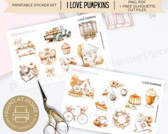 Autumn Pumpkin Planner Stickers: Harvest Theme (PNG, PDF)
