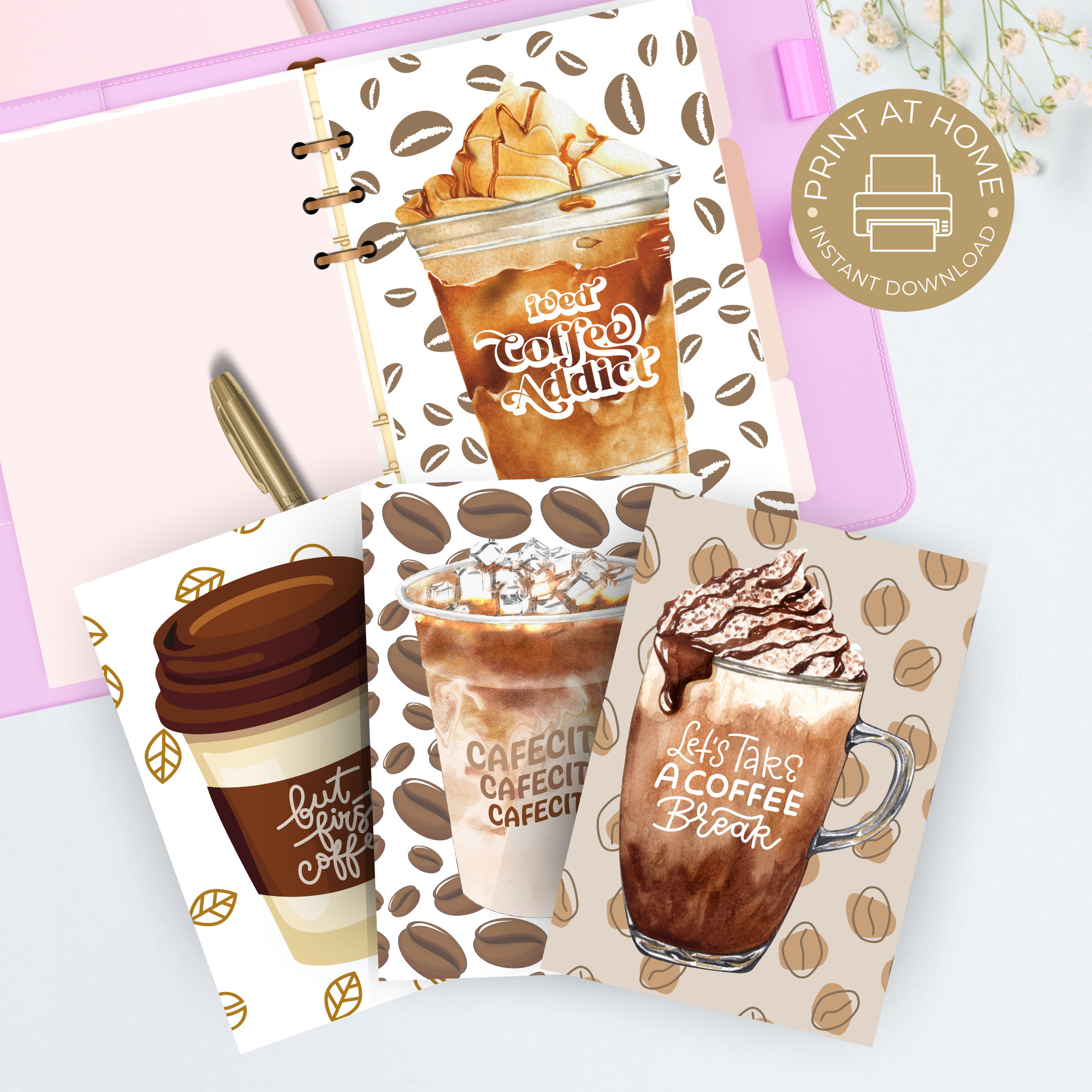 Coffee Planner Dashboard Printable, Planner Dashboard for Happy Planner, Multiple Sizes, Printable A5, A5 Wide, Iced Coffee, Cappuccino