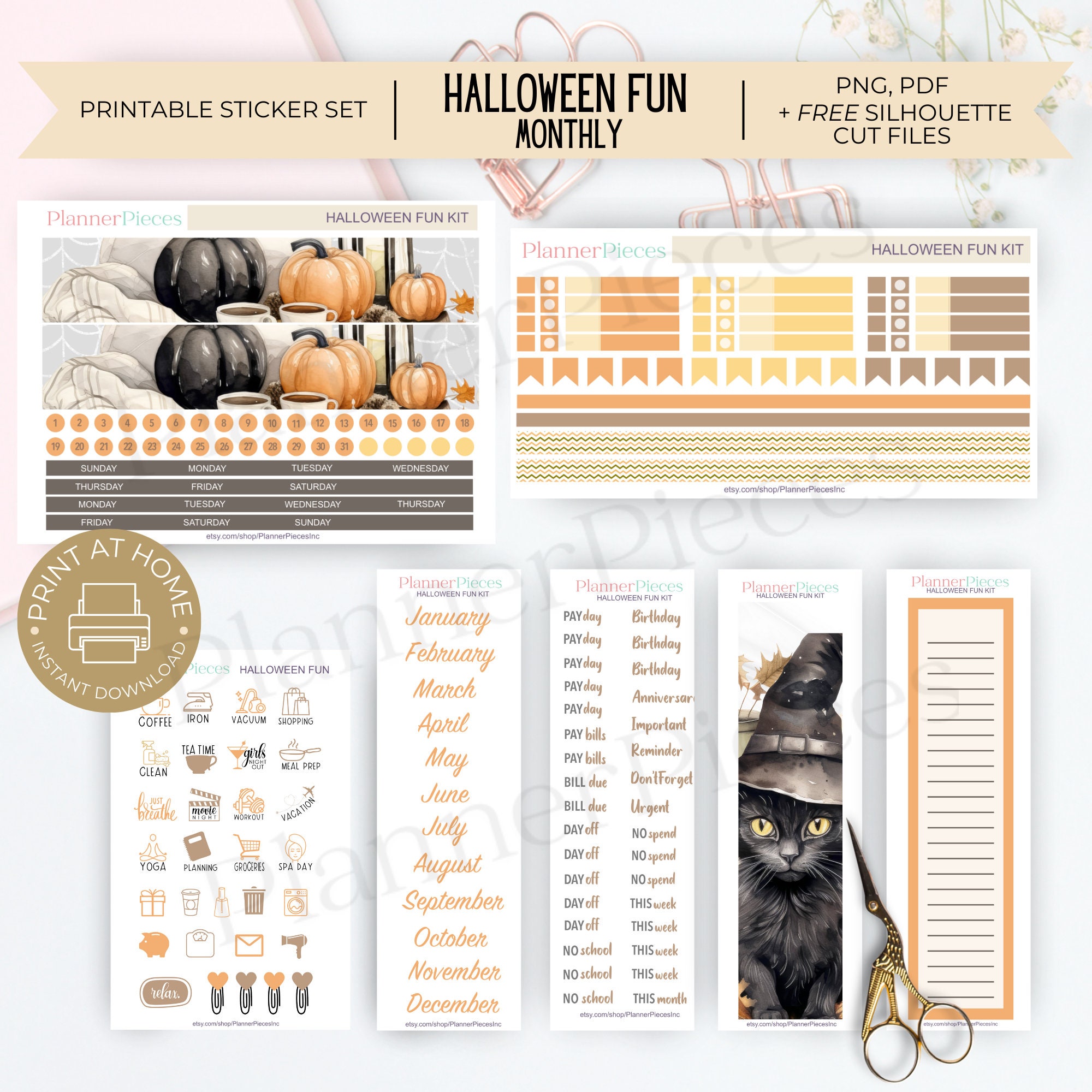 Halloween Printable Stickers, Printable Planner Sticker, Happy Planner ...