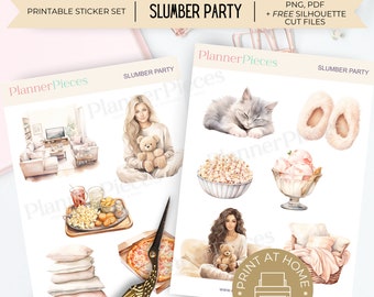 Slumber Party Printable Stickers: Planner Decoration (PNG, PDF)