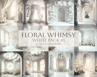 Floral White Whimsy Digital Backdrops, Studio Backdrop Overlays, Maternité Backdrop Overlays, Fine Art Textures, Photoshop Overlays