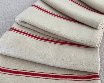 Antique French cotton-linen mix red striped dish towels