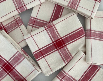 Antique French cotton-linen mix red striped dish towels