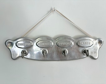 Antique French dish / tea towels holder, vintage towels rack, kitchen hooks