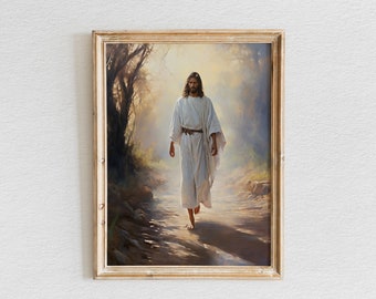 Jesus Walking on Road Oil painting, Jesus Wall Art, Christian Wall Art, Jesus Painting, Printable Wall Art, Jesus Print, Bible Verse