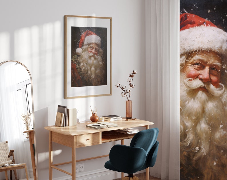 Weihnachtsmann Porträt, Vintage Urlaub Wandkunst, druckbare Weihnachtsmann Weihnachten, festliche Dekoration, rustikale Winterkunst, saisonale Weihnachtsdekoration Bild 5