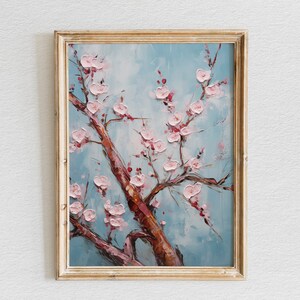 Sakura Serenade, Van Gogh-Style Blossoms on a Branch, Oil Painting of Blossoming Tree, Printable Poster Wall Art, Sakura Painting
