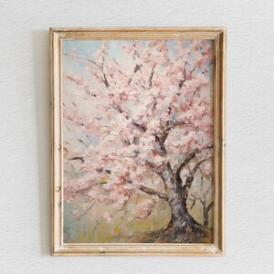 Sakura eterna, pintura al óleo de un árbol en flor, póster imprimible para pared, pintura de Sakura, arte de pared de primavera