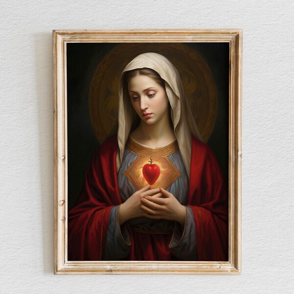 Oil painting of The Most Sacred Heart of Mary, Bible Verse Wall Art, Wall Decor, Christian Wall Art, religiour wall art