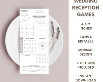 Wedding Table Games: Minimalist Reception Activities (Canva Editable, Instant Download)