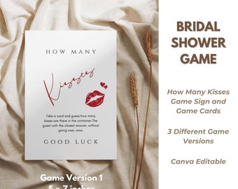 How Many Kisses for the Soon to be Mrs – Bridal Shower Game – Minimal and Elegant – 3 Versions – Canva Editable, INSTANT DOWNLOAD