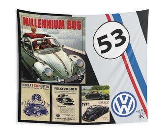 Volkswagen Indoor Wall Tapestries, DTA, Dude Thats Awesome, Beetl;e, Bug, Herbie, Vintage VW advertisements