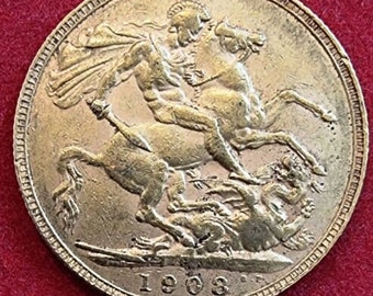 Pièce d'or souveraine complète du roi Édouard VII de 1908