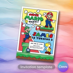 Printable Super mario invitation, Birthday Invite boy girl, mario bros invitation, video game Birthday Invite template