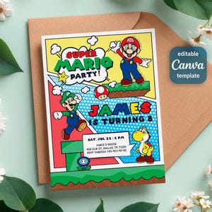 Printable Super mario invitation, Birthday Invite boy girl, mario bros invitation, video game Birthday Invite template
